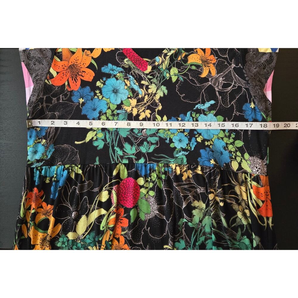 Johnny Was Floral Jersey Knit Colorful Nero Sequence Tiered Tea Length Dress - Picture 8 of 12